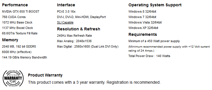 Gpu Gtx 650 Ti Boost Specs Buy EVGA GeForce GTX 650 Ti Boost 2GB