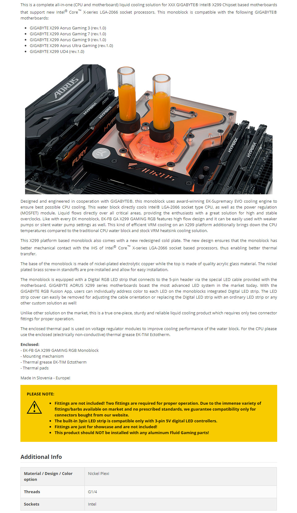 Buy EK FB GA X299 Gaming RGB Monoblock Nickel [3830046994288] PC