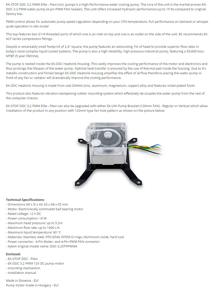 Buy EK-XTOP DDC 3.2 PWM Elite Pump Plexi (Open box) [EXD