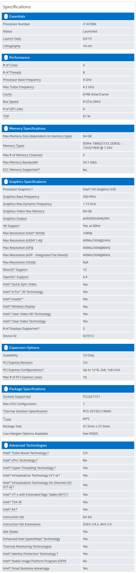 Intel Core i7-6700K 4.0 GHz Quad-Core Processor BX80662I76700K