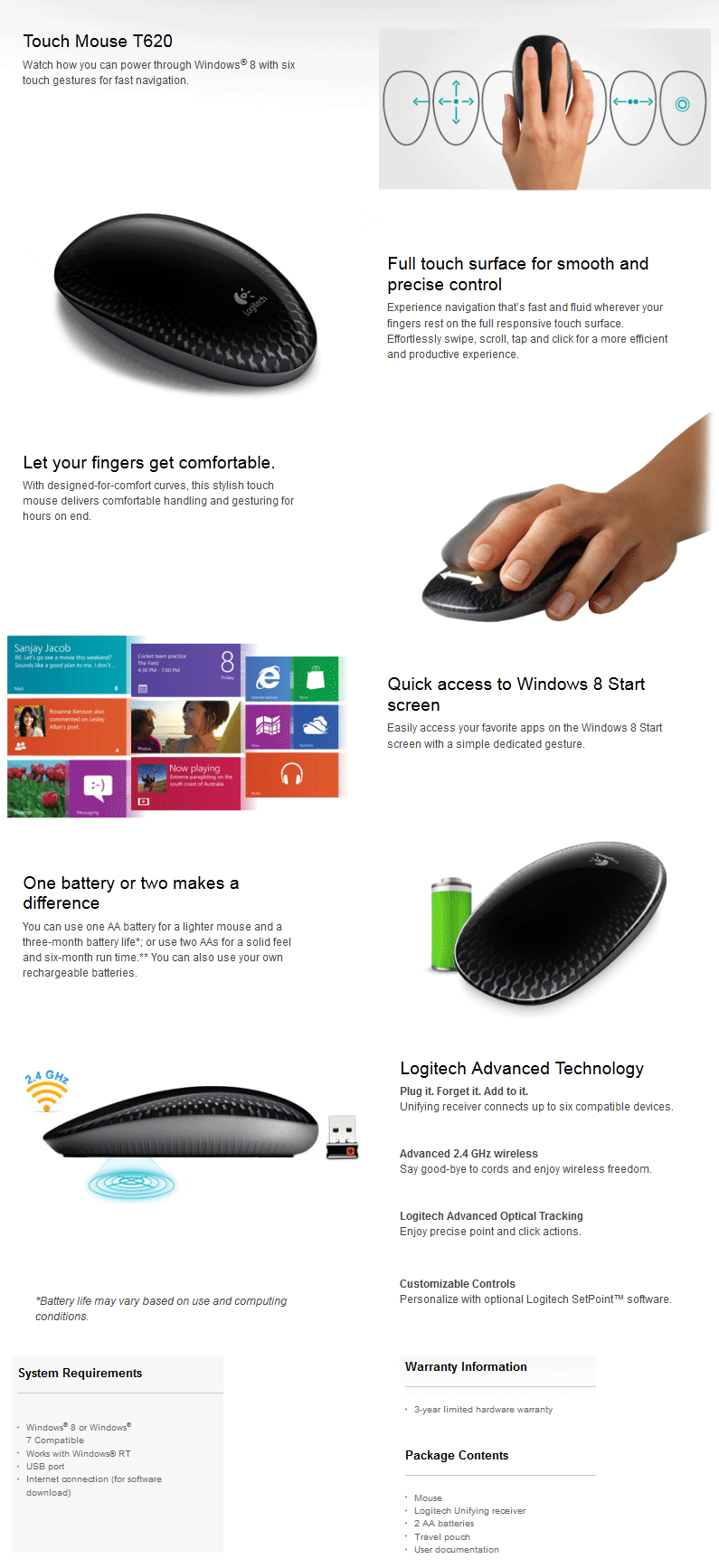 Buy Logitech T620 Graphite Touch Mouse [910-003346] | PC Case Gear ...