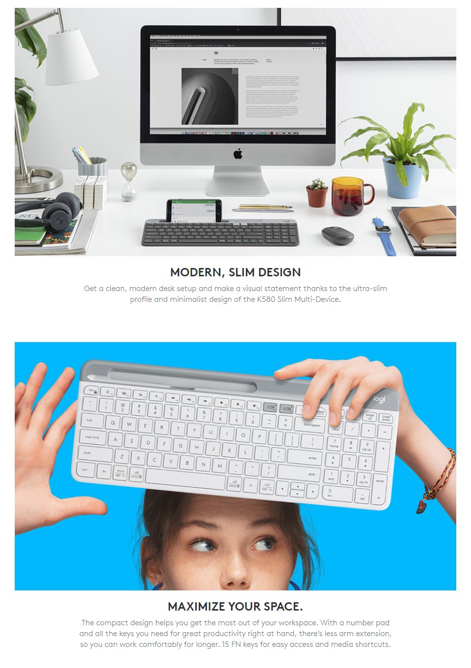 Logitech K580 Slim Multi-Device Wireless Keyboard White Logitech K580 Slim Multi-Device Wireless Keyboard White features