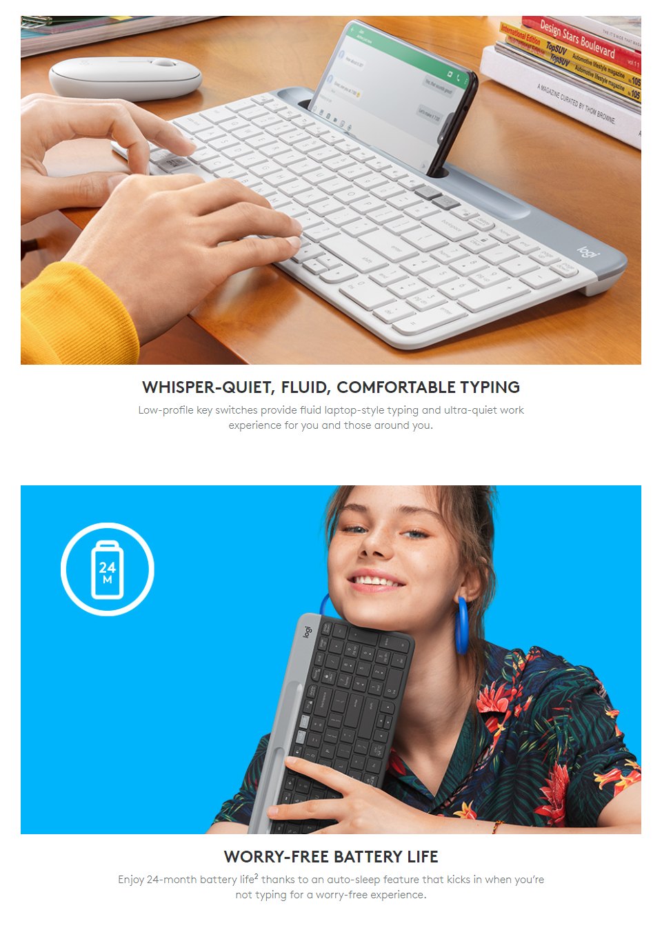 Logitech K580 Slim Multi-Device Wireless Keyboard White Logitech K580 Slim Multi-Device Wireless Keyboard White features 2