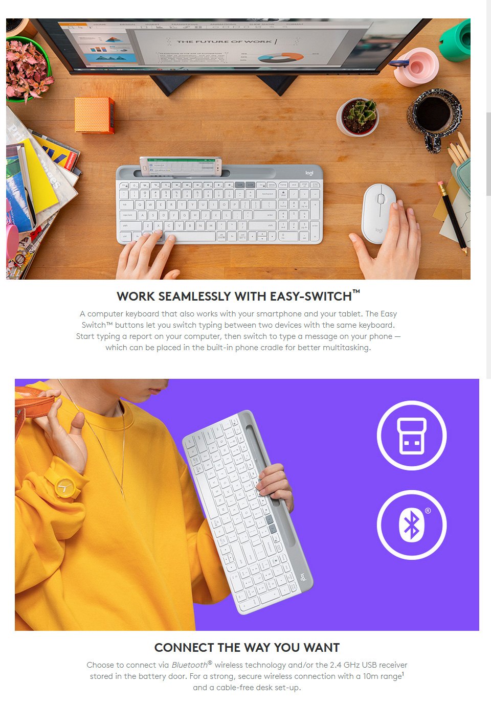 Logitech K580 Slim Multi-Device Wireless Keyboard White Logitech K580 Slim Multi-Device Wireless Keyboard White features 4