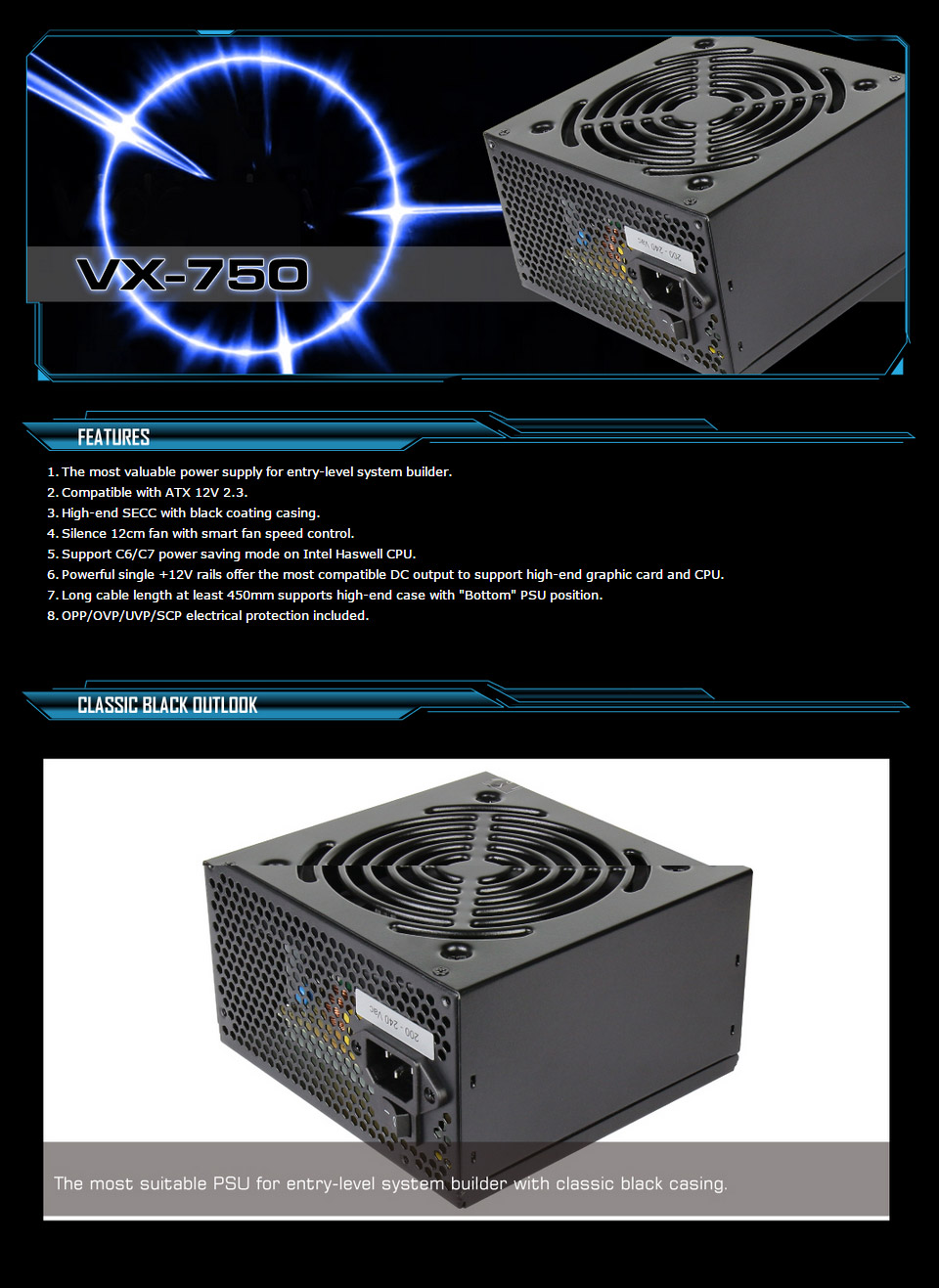 Buy Aerocool Vx 750 750w Atx Power Supply Aer Vx750 Pc Case Gear Australia