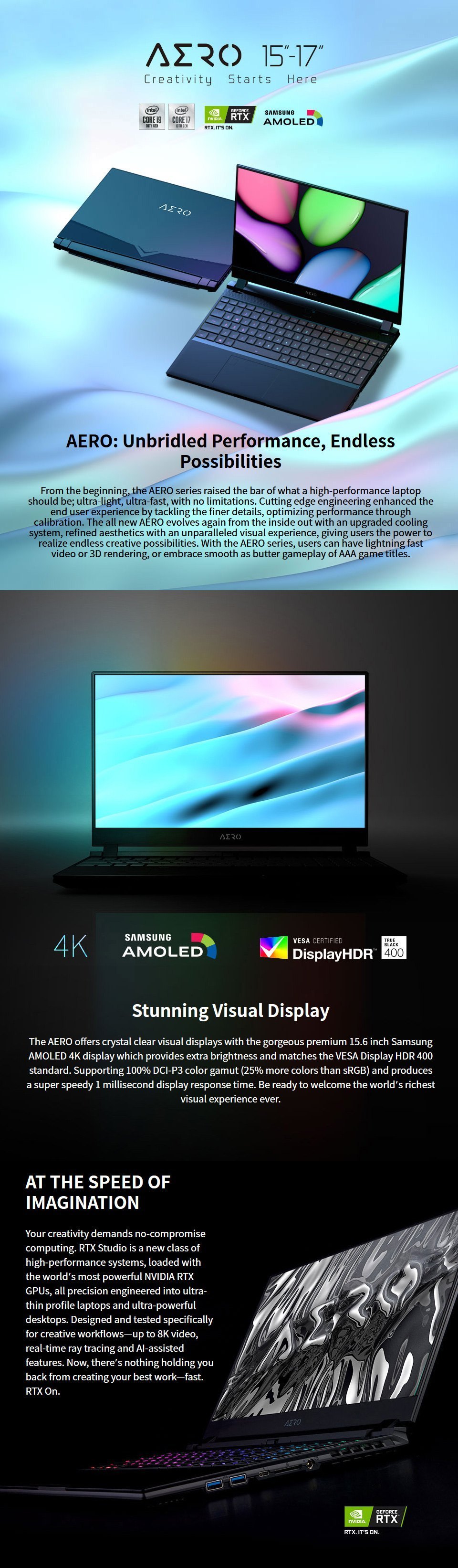 Gigabyte AERO 17 Core i7 RTX 2080 Super 17.3in 144Hz Gaming Laptop features