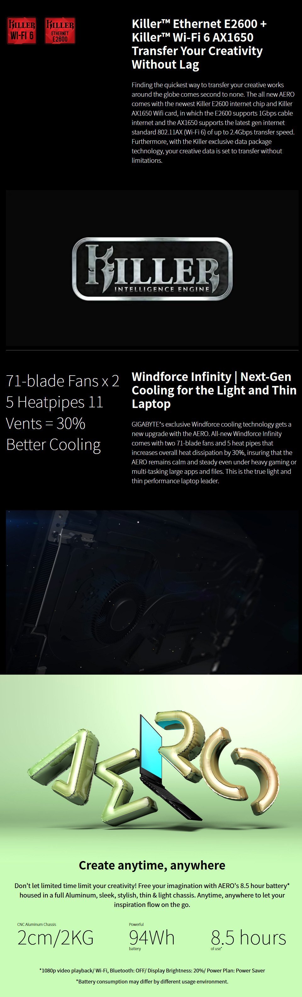 Gigabyte AERO 17 Core i7 RTX 2080 Super 17.3in 144Hz Gaming Laptop features 3