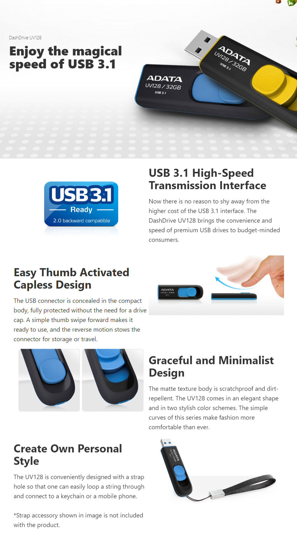 Buy ADATA UV128 USB 3.1 Flash Drive 128GB [AUV128-128G-RBE] | PC Case ...