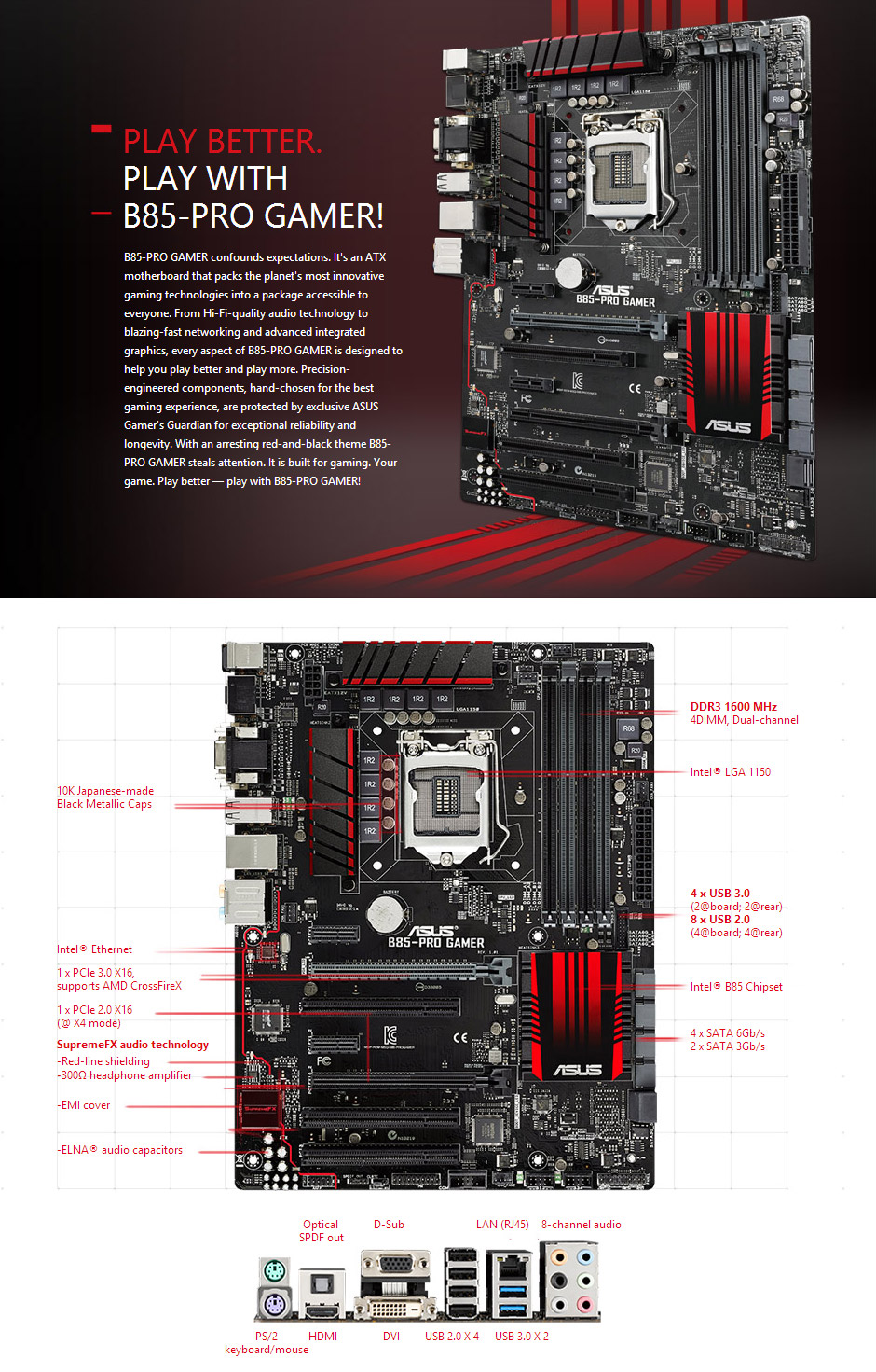 ASUS B85-PRO GAMER Motherboard B85-PRO-GAMER : PC Case Gear