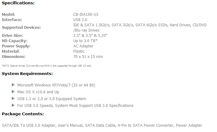Buy Vantec SATA/IDE to USB 3.0 Adapter CB-ISA100-U3 [CB-ISA100-U3] | PC ...