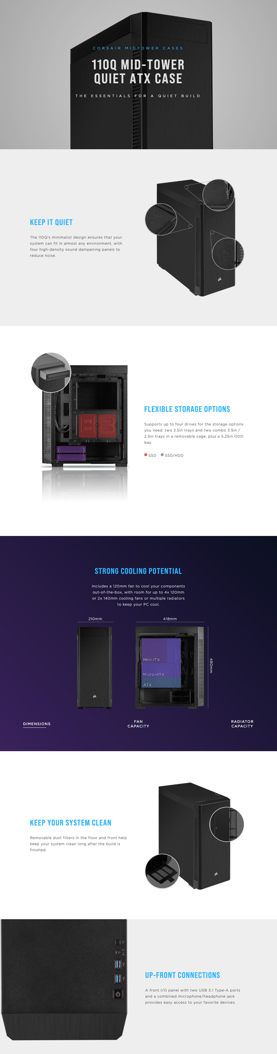 Buy Corsair 110Q MidTower Quiet ATX Case [CC9011184WW] PC Case