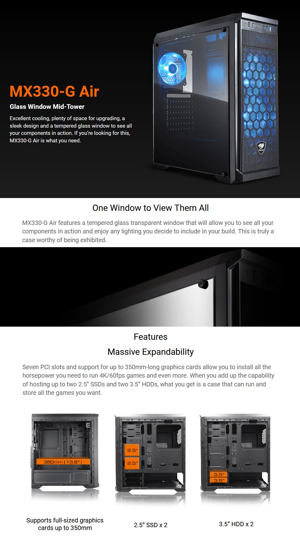 Buy Cougar MX330-G Air Mid Tower Case Black [CGR-MX330-G-AIR] | PC Case ...