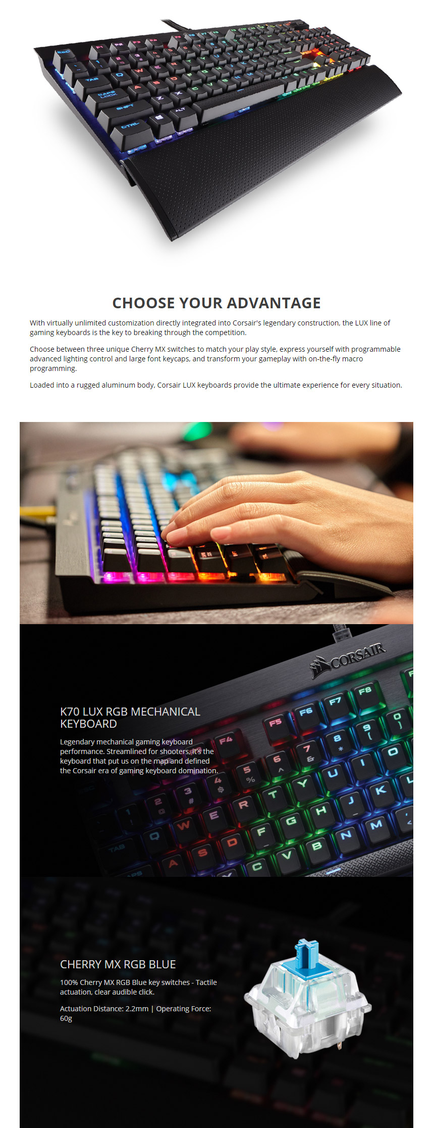 Buy Corsair K70 LUX RGB Mechanical Keyboard Cherry Blue [CH