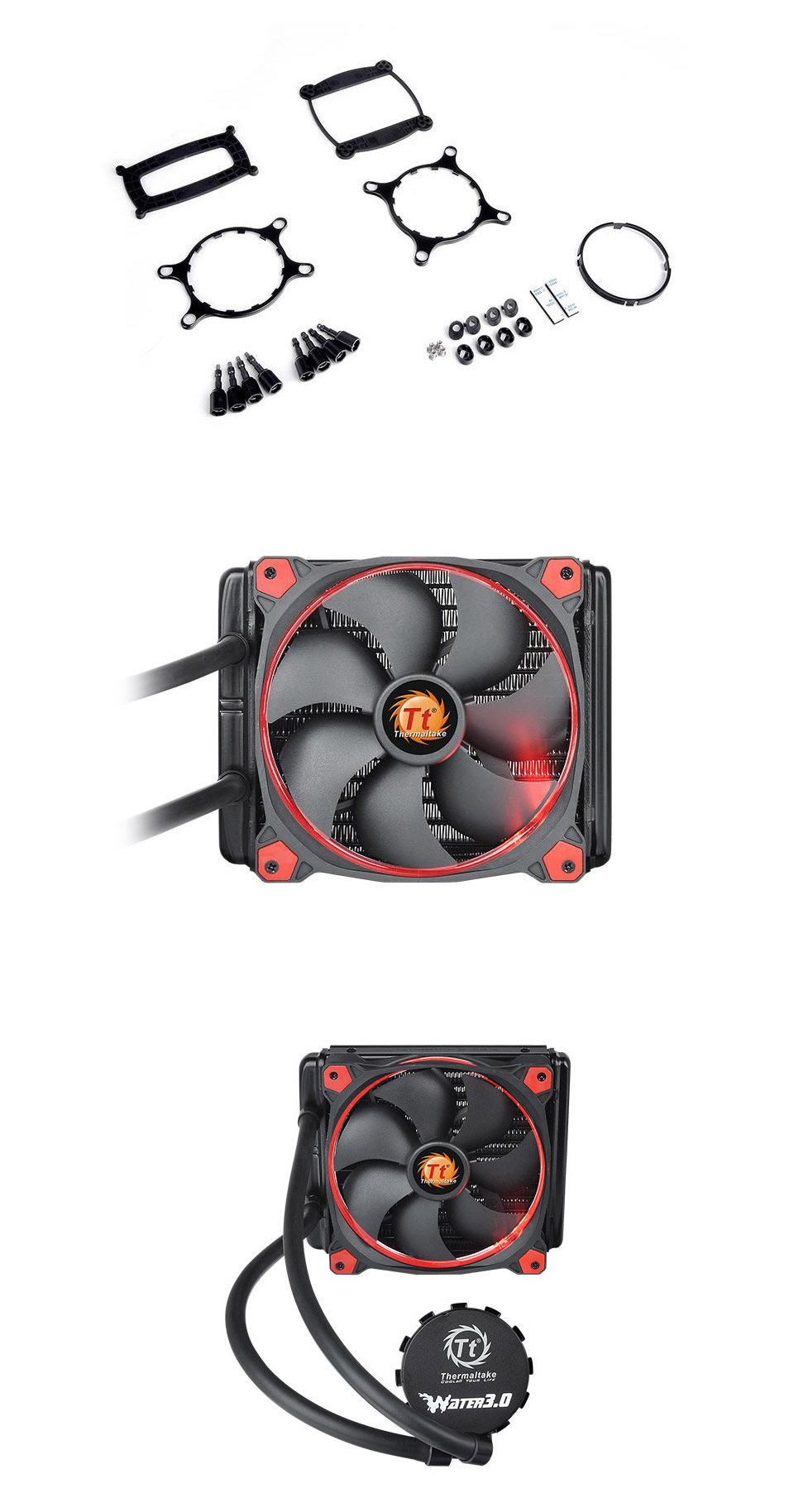 Buy Thermaltake Water 3.0 Riing Red 140 AIO Liquid Cooling [CLW150PL14REA] PC Case Gear