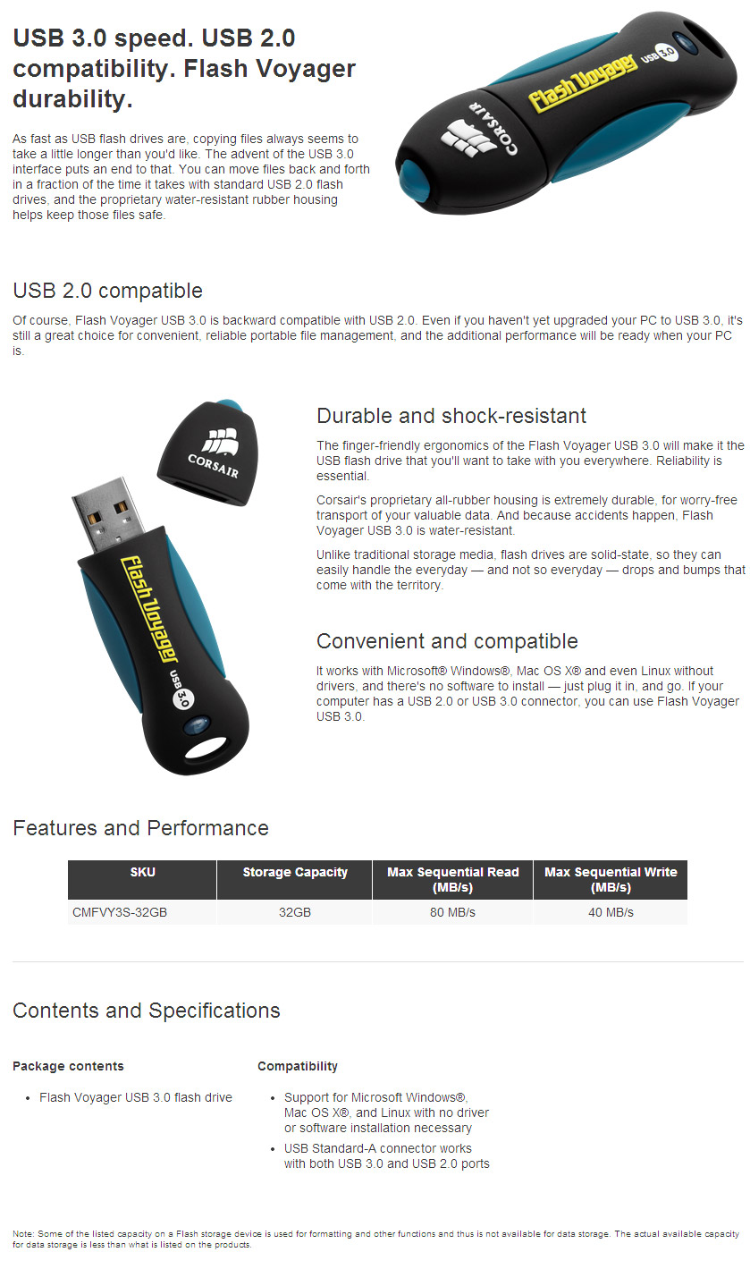 Buy Corsair Flash Voyager 32GB USB 3.0 Flash Drive [CMFVY3A-32GB] | PC ...