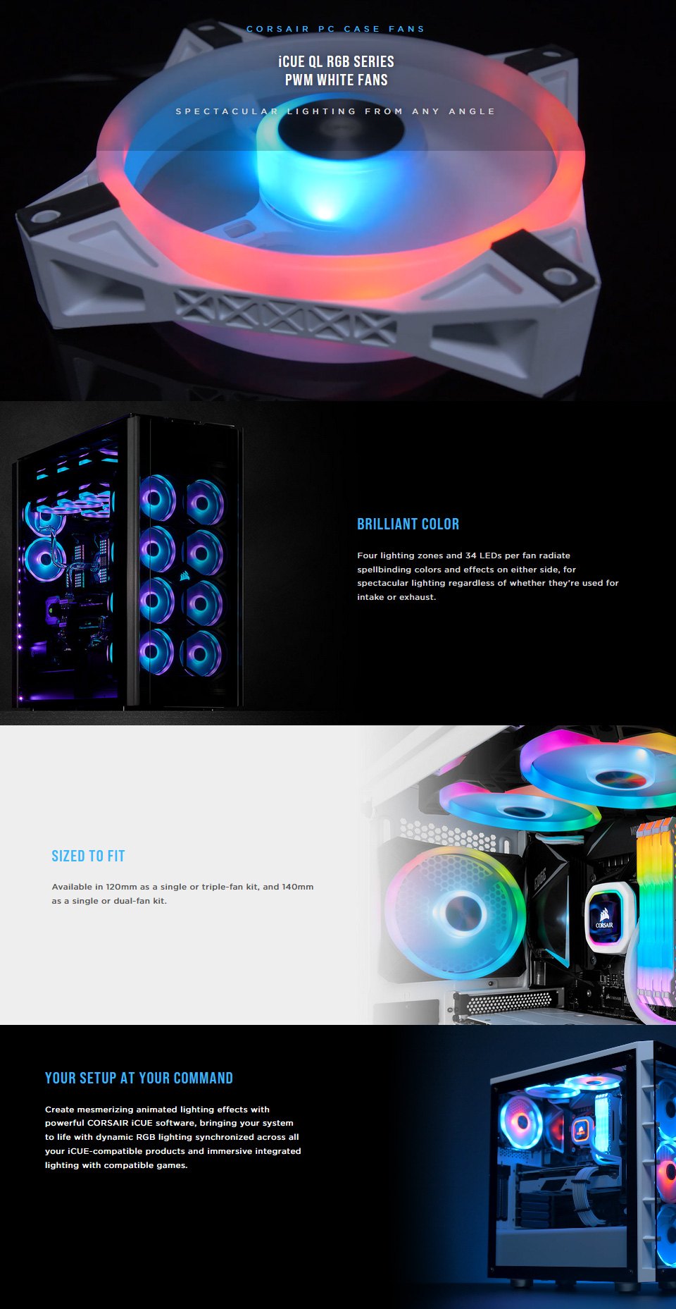 Buy Corsair QL120 ARGB 120mm 3 Pack with Lighting Node Core White [CO