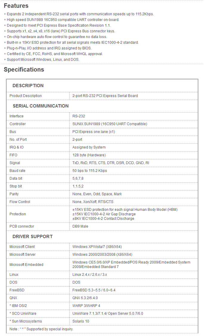 Buy Sunix SER5437A PCIE 2 Port Serial RS232 Card PC Case Gear Australia