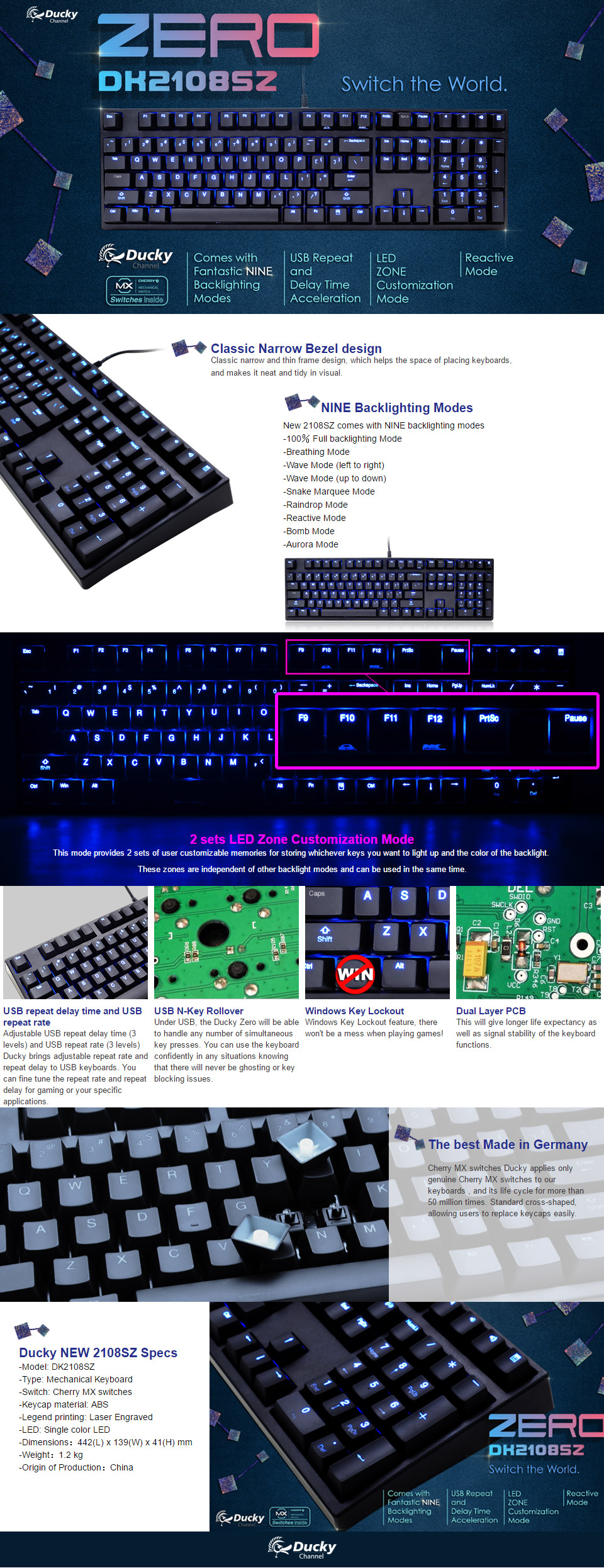 Buy Ducky Zero Blue LED Mechanical Keyboard Cherry Brown [DK2108SZ