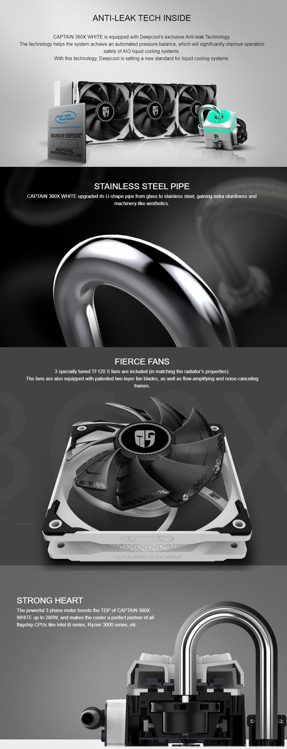 Deepcool Gamer Storm Captain 360X AIO Liquid CPU Cooler White Deepcool Gamer Storm Captain 360X AIO Liquid CPU Cooler White features