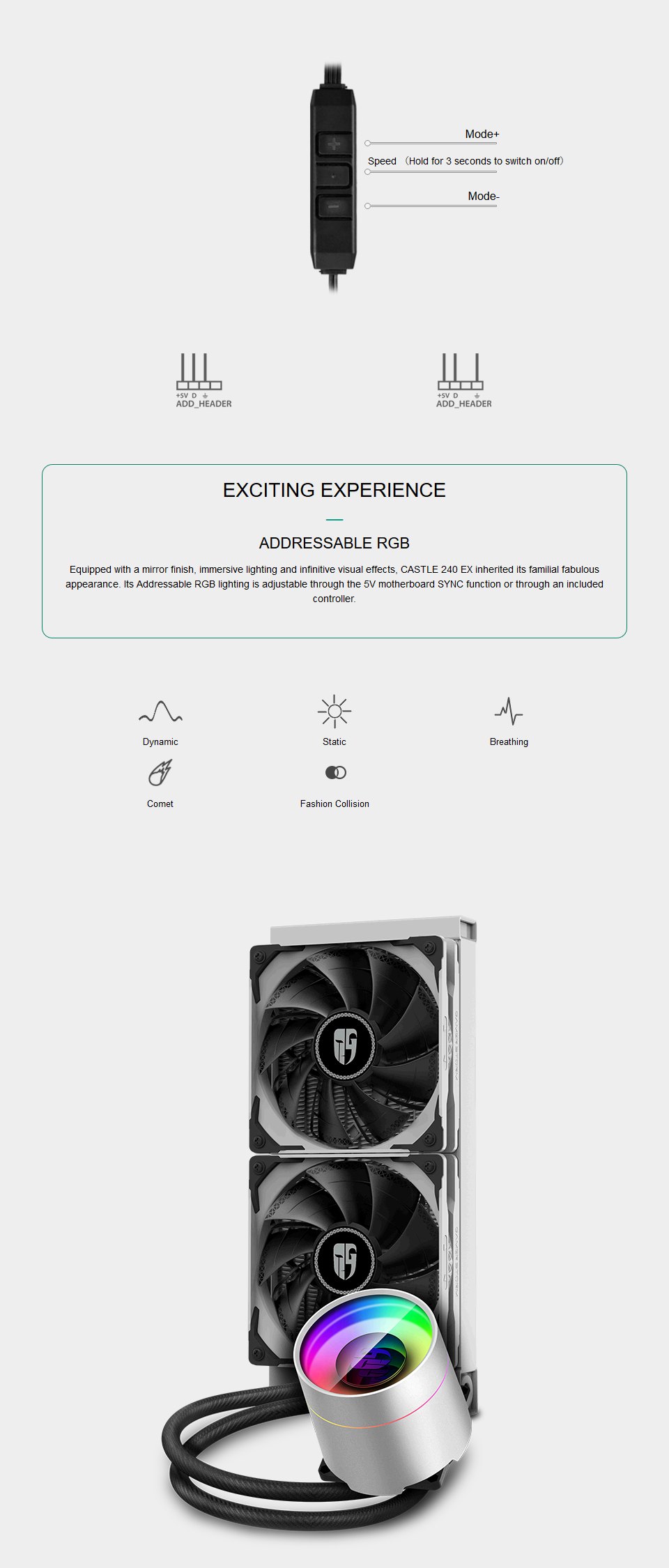 Buy Deepcool Castle 240EX AIO Liquid CPU Cooler White [DPGSH12WCSL240EXWH] PC Case Gear