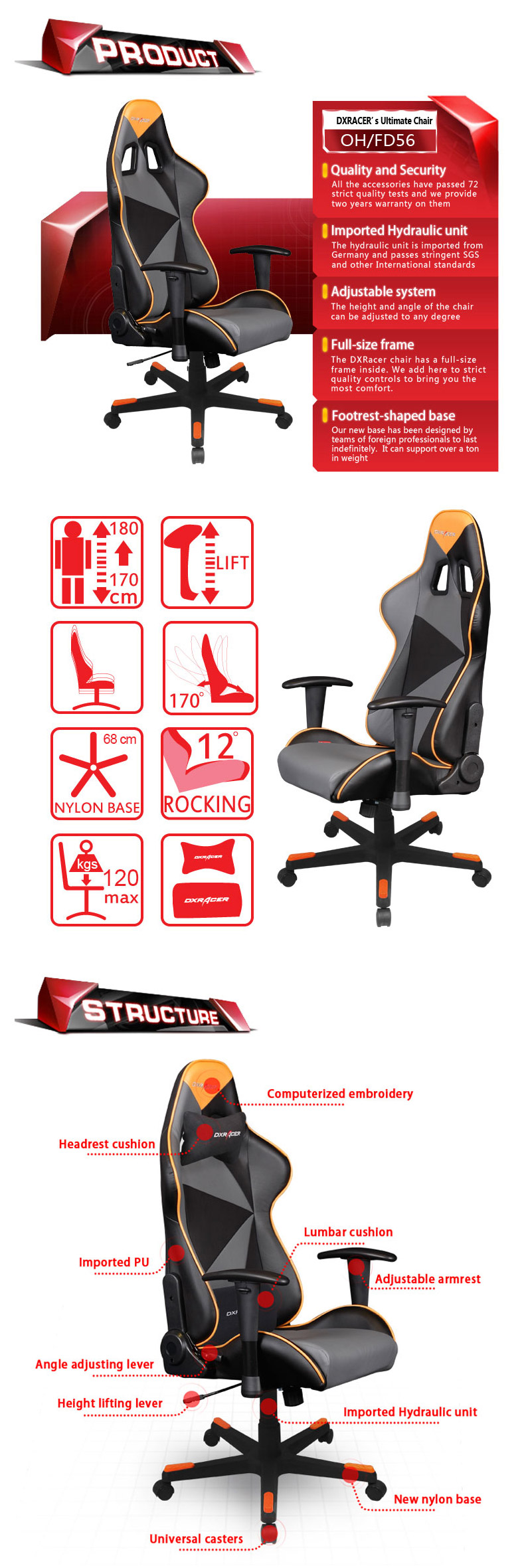 Buy DXRacer FD56 Series PC Office/Gaming Chair Black & Orange [zzzDXR
