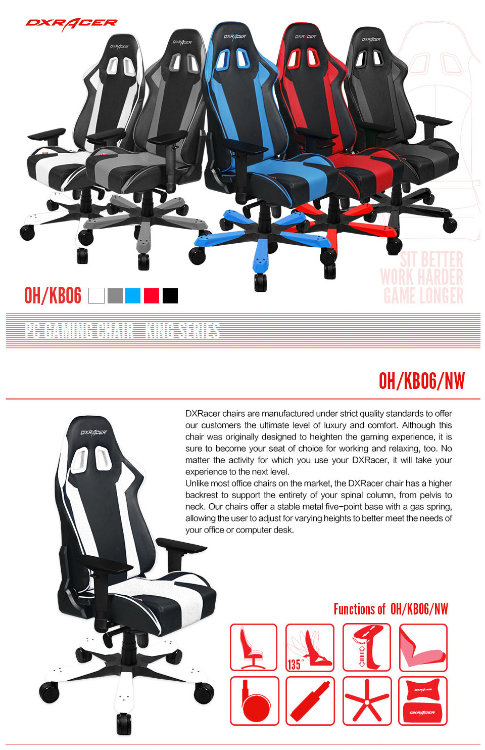 Buy DXRacer KB06 Series PC Office/Gaming Chair Black & White [DXRKB06