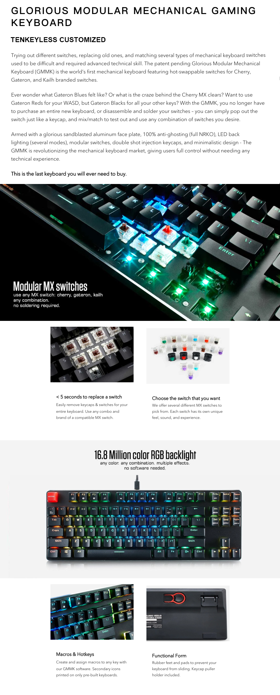 Buy Glorious GMMK RGB Blank Keyboard for Custom Switch TKL [GMMKTKL