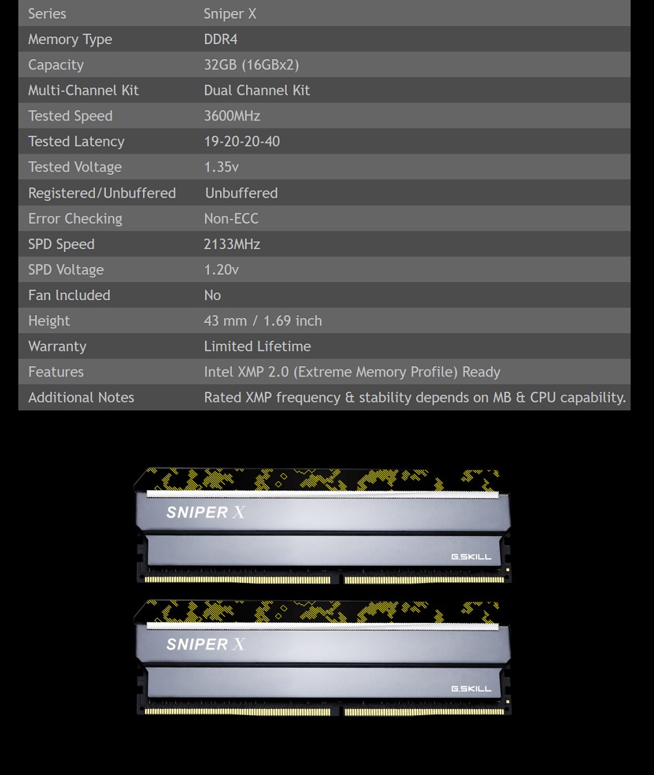 Buy G.Skill Sniper X F43600C19D32GSXKB 32GB (2x16GB