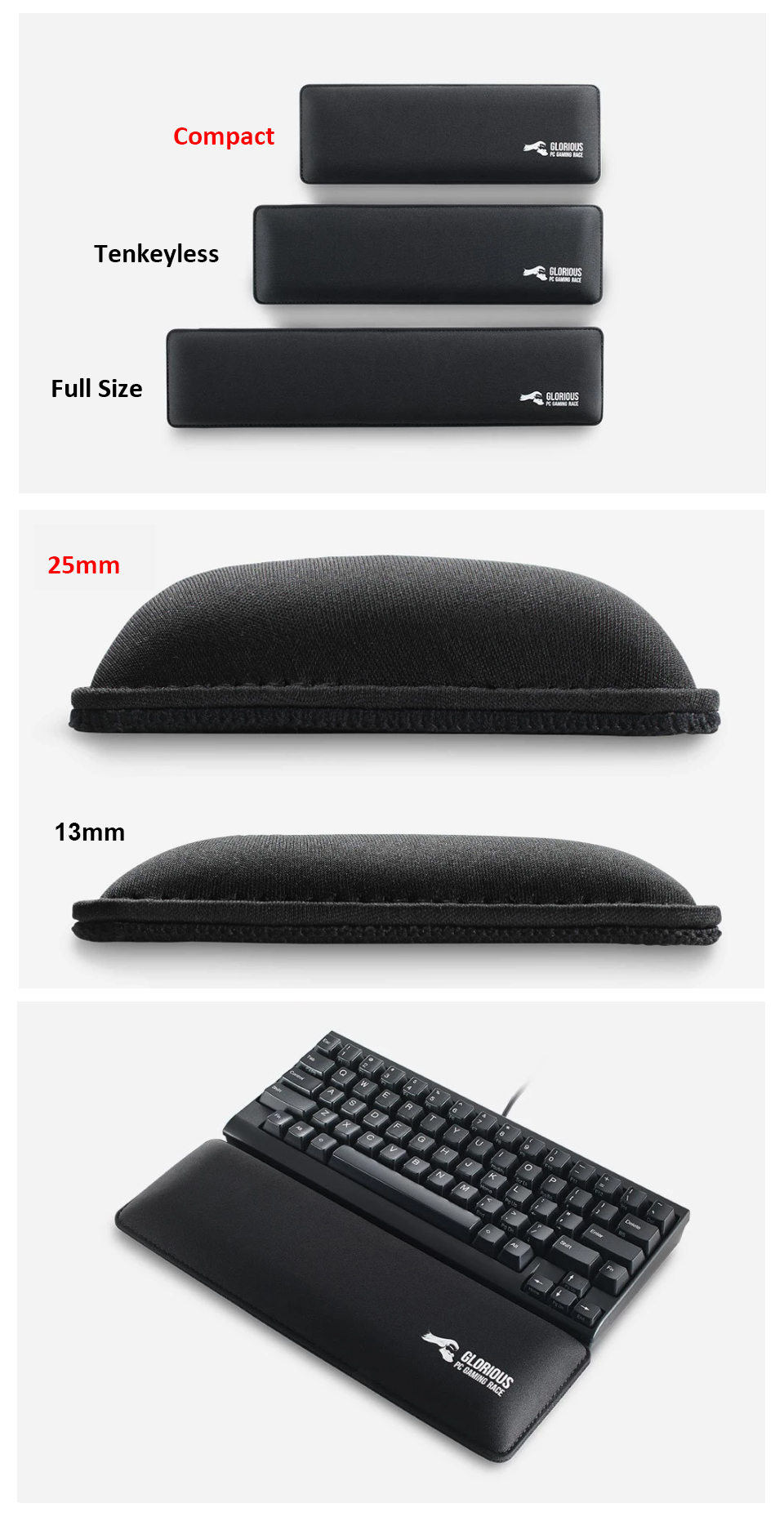 Buy Glorious Padded Keyboard Wrist Rest 25mm Compact [GWR75] PC Case Gear Australia
