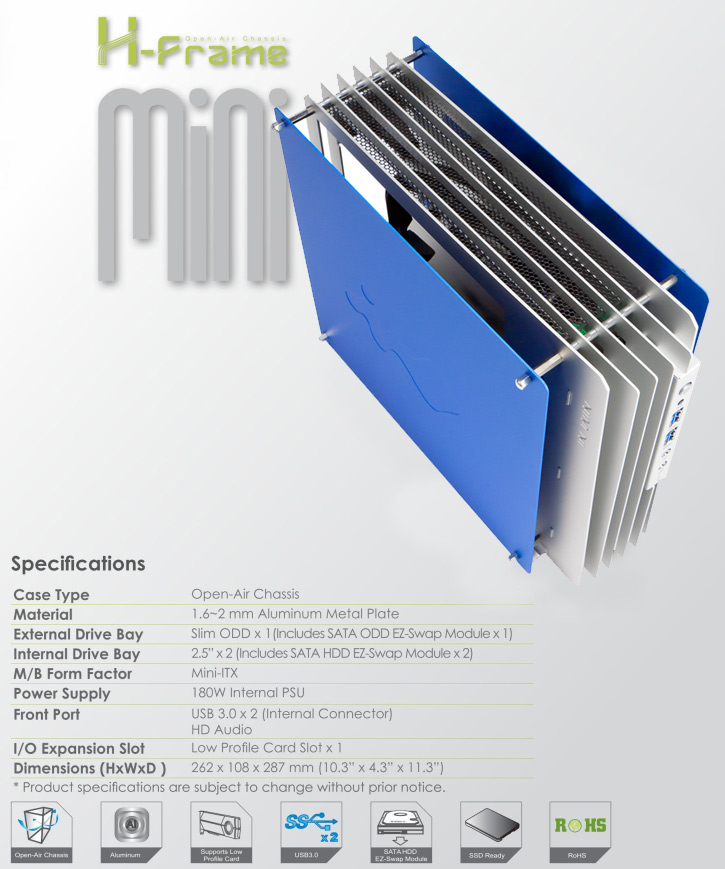 Buy In Win H-Frame Mini-ITX Aluminum Case Silver Blue [H
