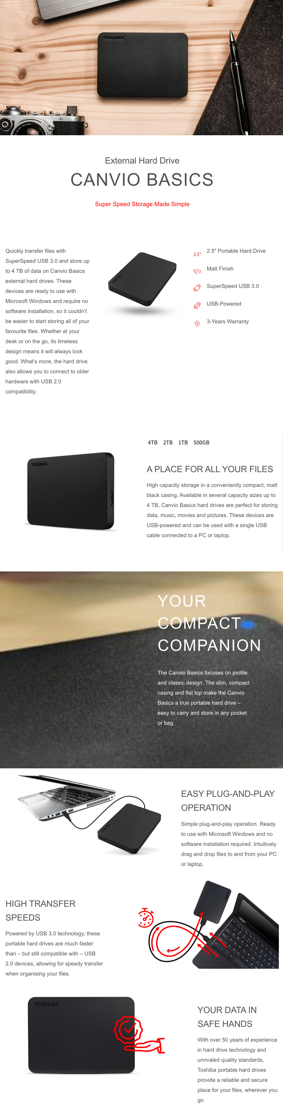 Toshiba Canvio Basics Portable HDD 1TB Toshiba Canvio Basics Portable HDD 1TB features