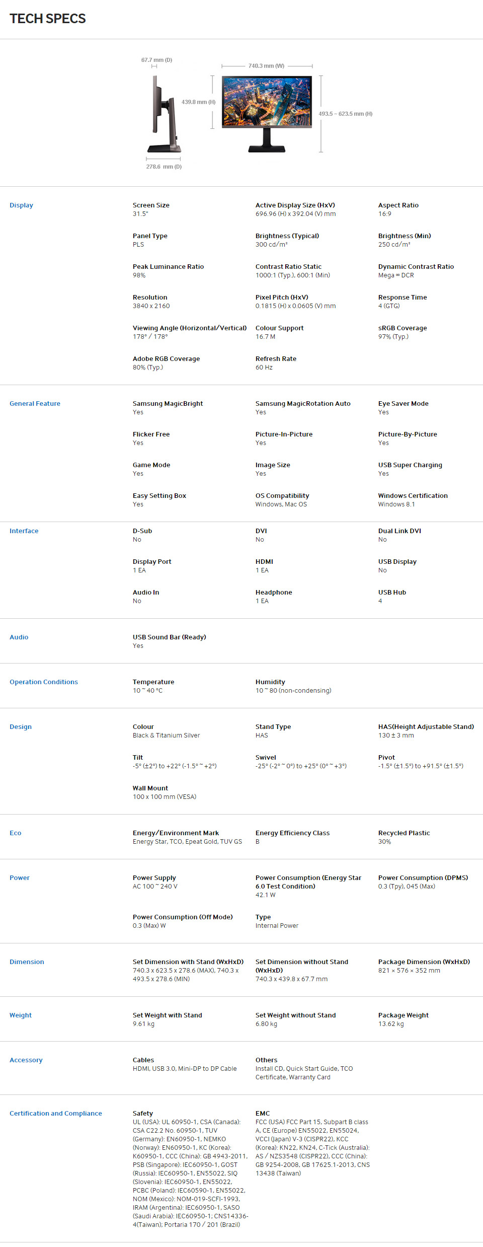 Samsung U32E850R 32in UHD PLS FreeSync 
