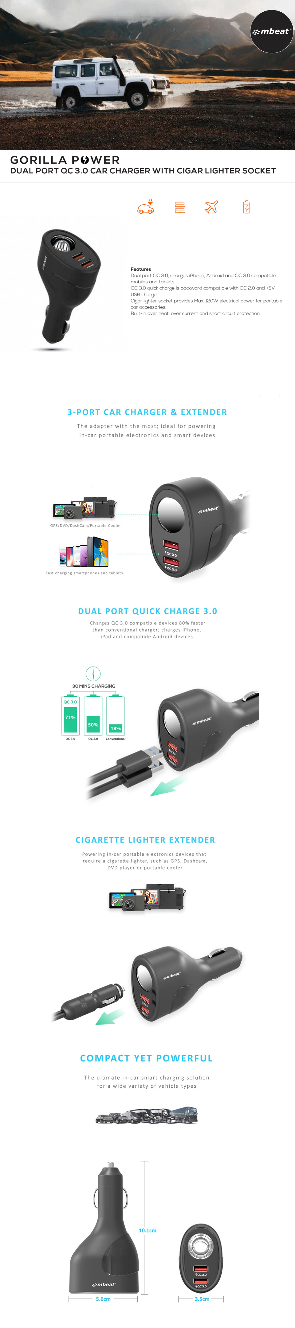 Buy mbeat Gorilla Power Dual Port QC 3.0 Car Charger [MBCHGRC18] PC