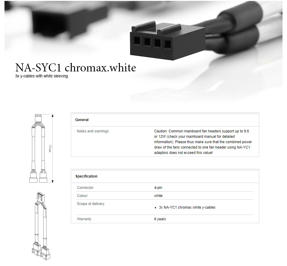 Buy Noctua NASYC1 Chromax White 11cm 4Pin PWM Fan Splitter (3 Pack