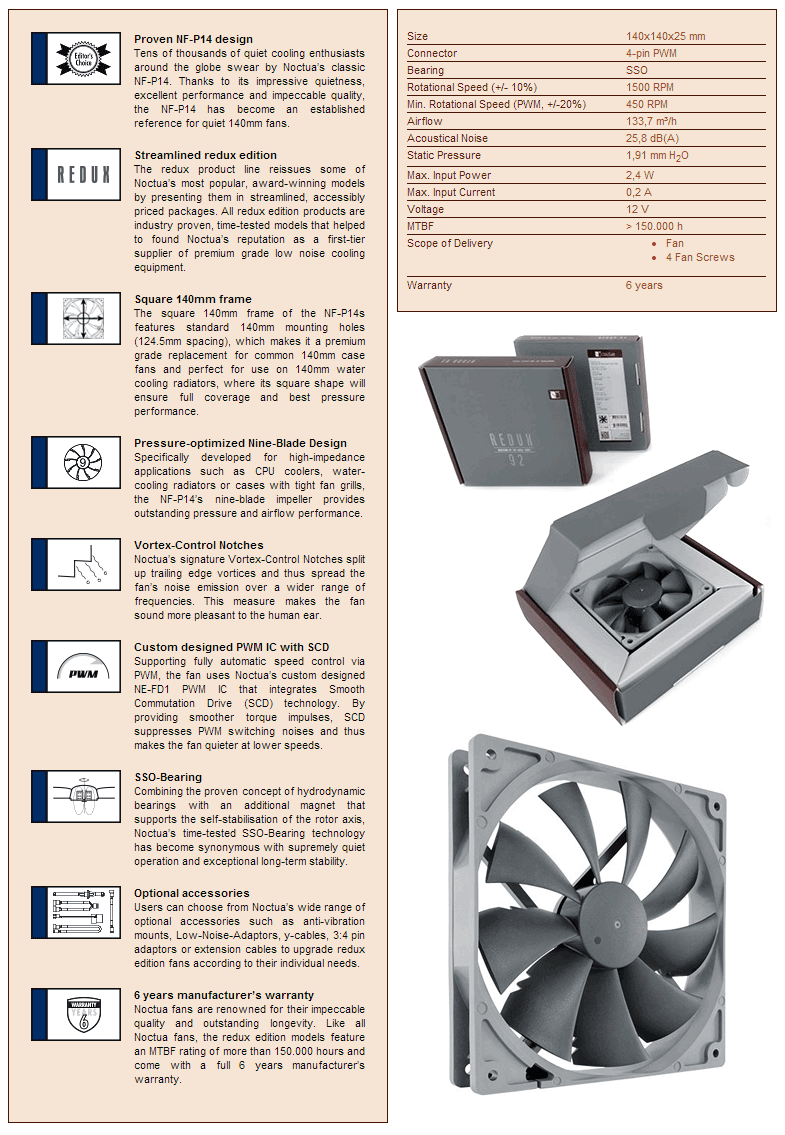 Buy Noctua NF-P14S Redux 140mm 1500RPM PWM Fan [NF-P14S-REDUX-1500-PWM ...