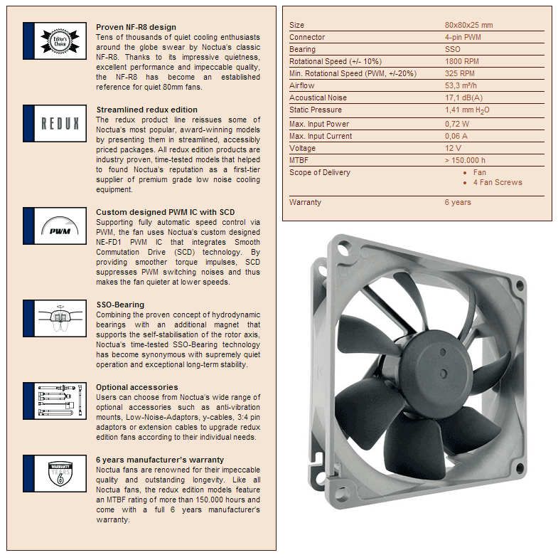 Buy Noctua NFR8 Redux 80mm 1800RPM PWM Fan [NFR8REDUX1800PWM] PC