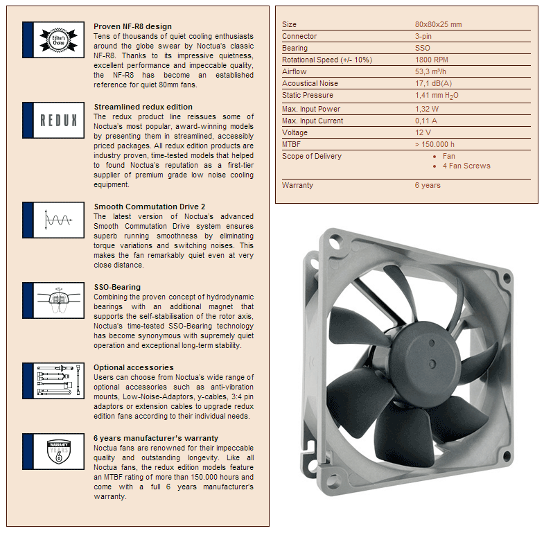 Buy Noctua NFR8 Redux 80mm 1800RPM Fan [NFR8REDUX1800] PC Case Gear Australia
