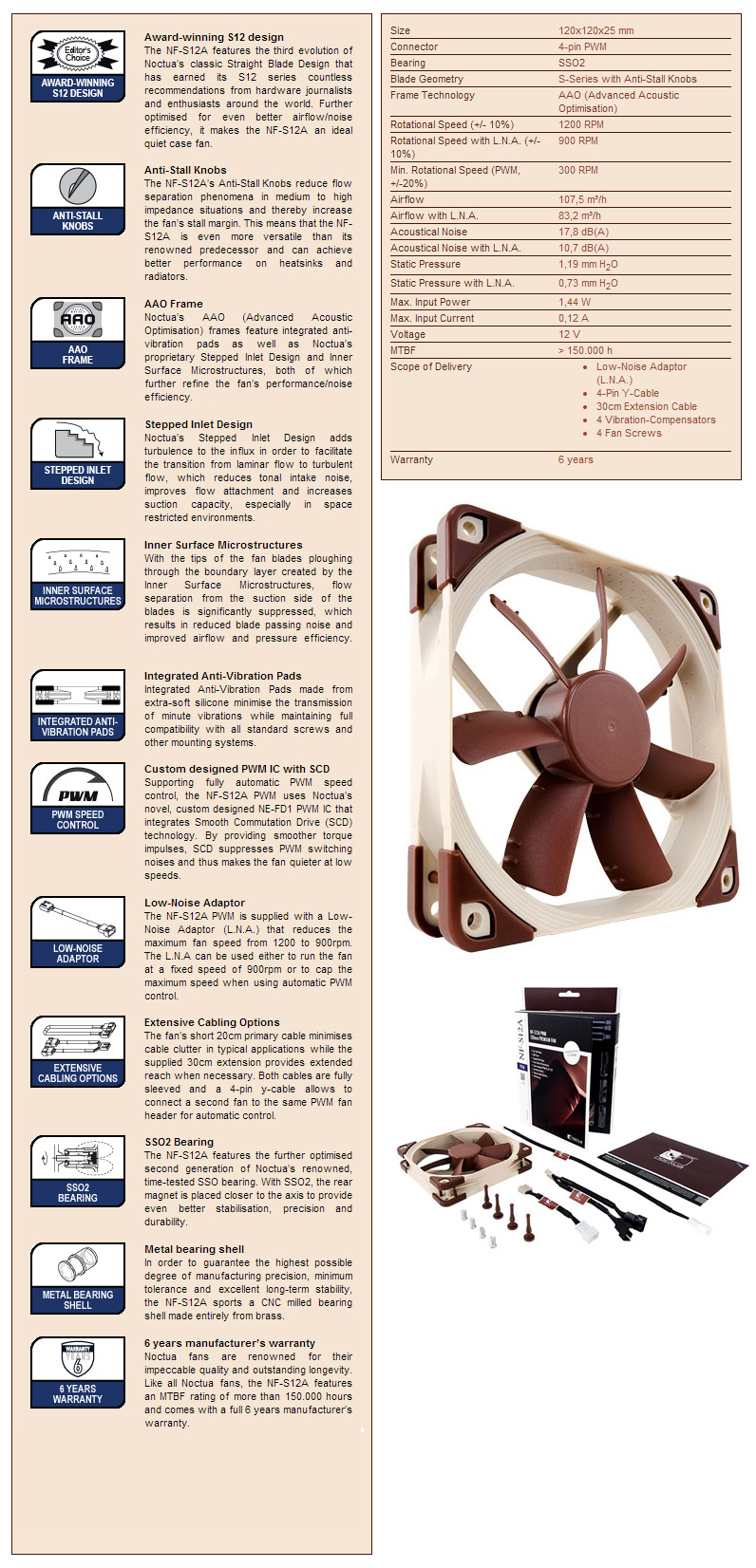 Buy Noctua NF-S12A PWM 120mm 1200RPM Fan [NF-S12A-PWM] | PC Case Gear ...