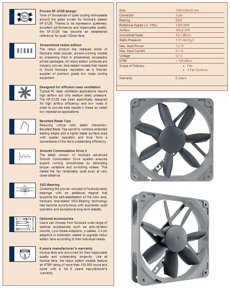 Buy Noctua NFS12B Redux 120mm 1200RPM Fan [NFS12BREDUX1200] PC Case Gear Australia