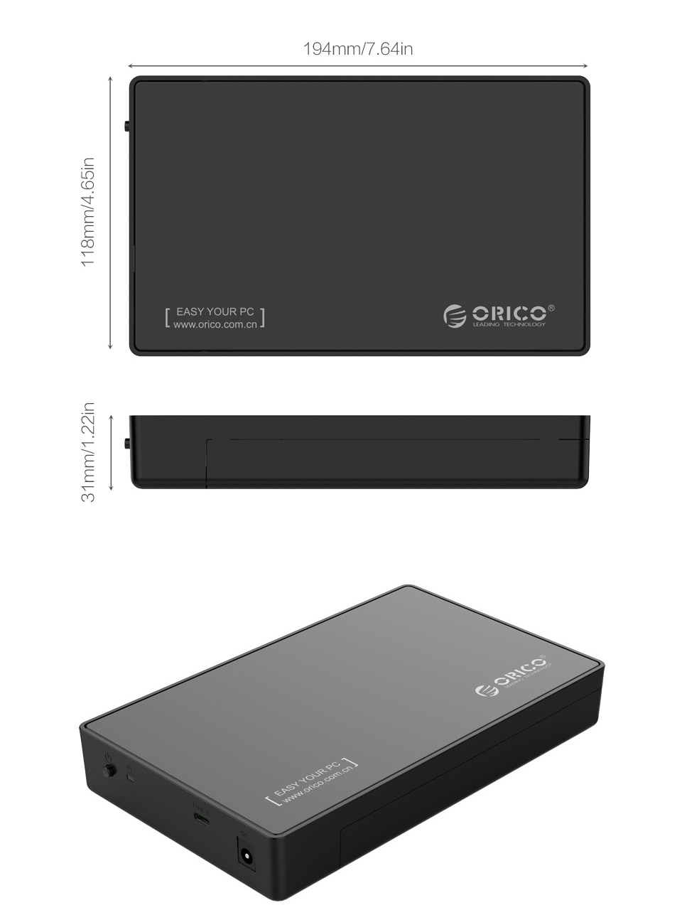 Buy Orico 3.5in TypeC Hard Drive Enclosure [ORICO3588C3BK] PC Case