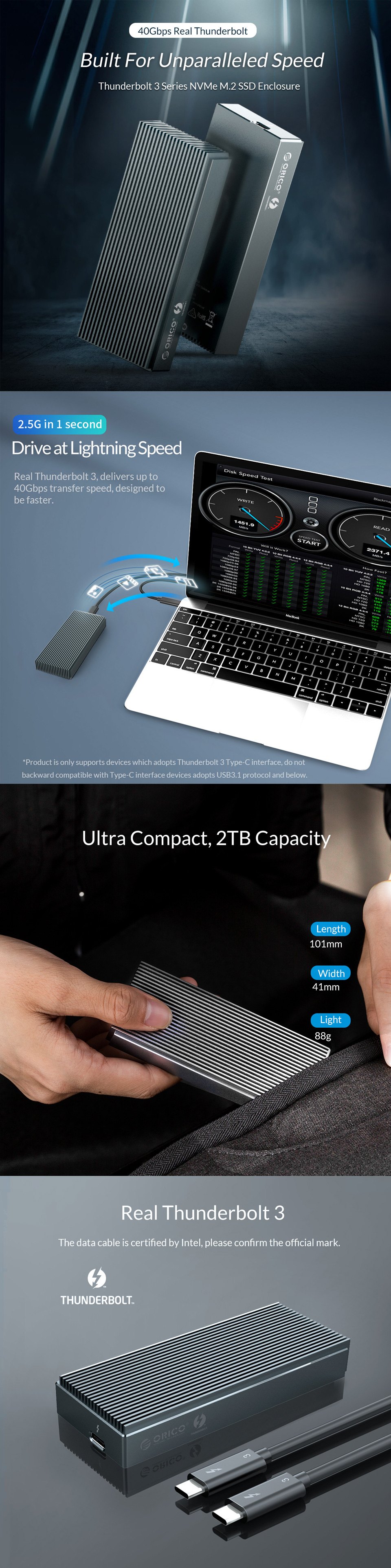 Buy Orico Thunderbolt NVME Enclosure Silver [ORICO-SCM2T3