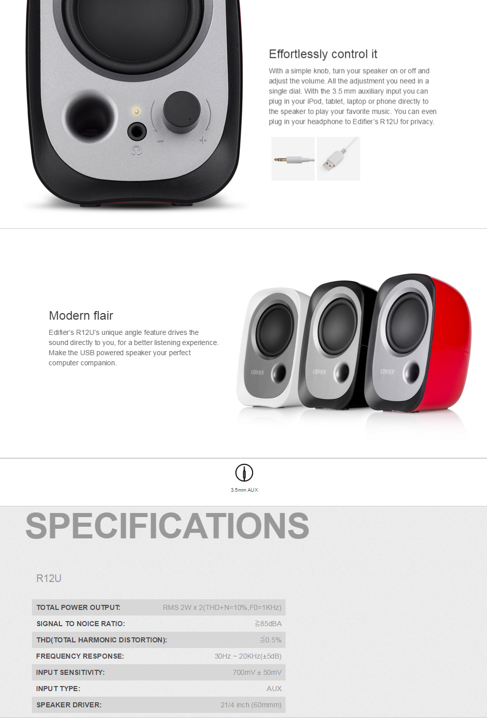 Buy Edifier R12U 2.0 USB Powered Speakers Black [R12U-B] | PC Case Gear ...