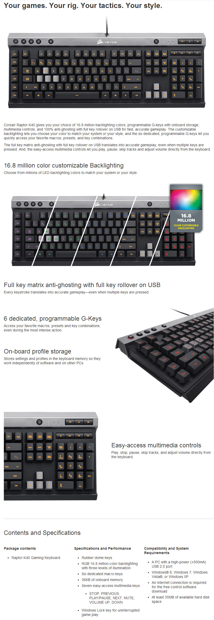 Buy Corsair Raptor K40 Gaming Keyboard CH 9000051 NA PC Case Gear 