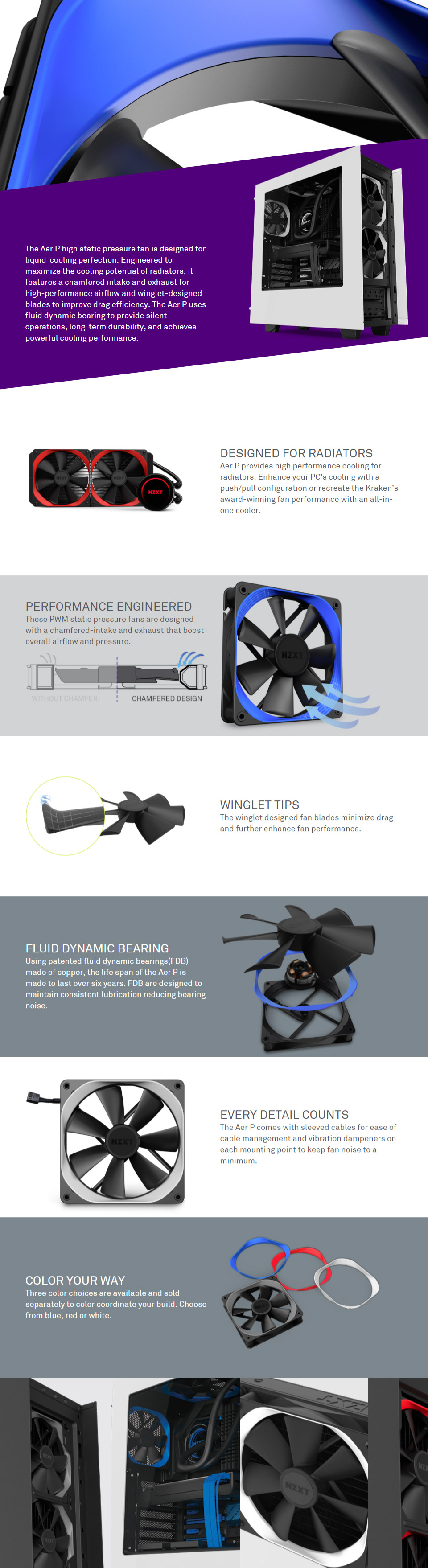 Buy NZXT Aer P 140mm High Performance Static Pressure PWM Fan [RFAP140FP] PC Case Gear Australia