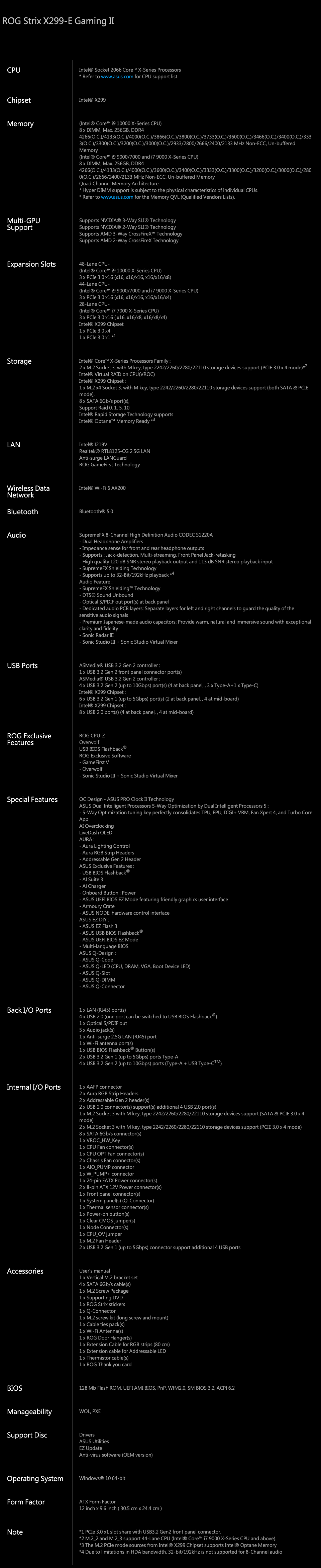 ASUS Strix X299-E Gaming II Motherboard specifications