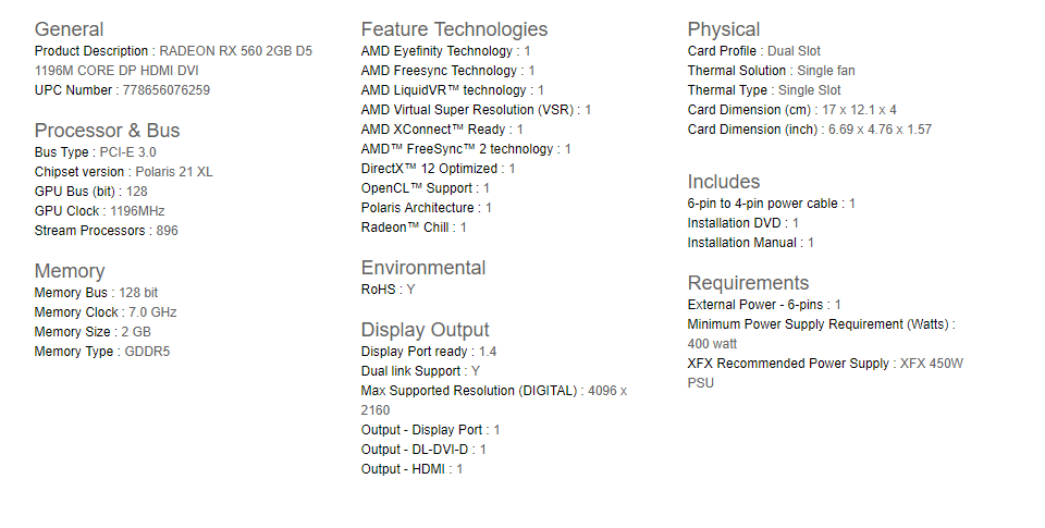 Buy XFX Radeon RX 560 14CU Core Edition OC 2GB [RX-560D2SFG5] PC