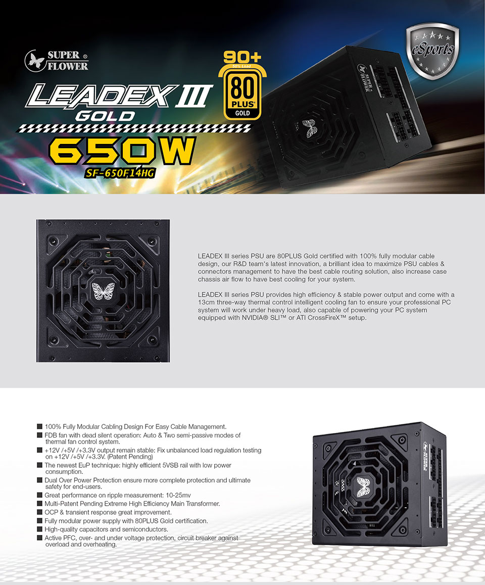 Super Flower Leadex III Gold 650W Power Supply features