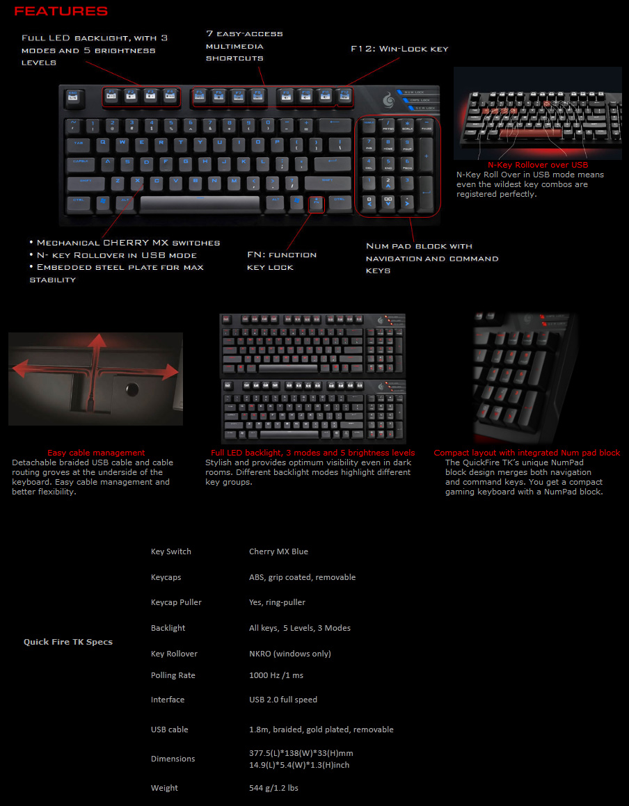 Quickfire Tk Buy CoolerMaster QuickFire TK Cherry Blue Mech Keyboard Blue LED [SGK ...