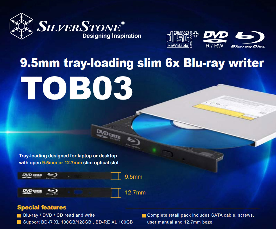Buy SilverStone TOB03 Internal Slimline BluRay / DVD Drive [SSTTOB03