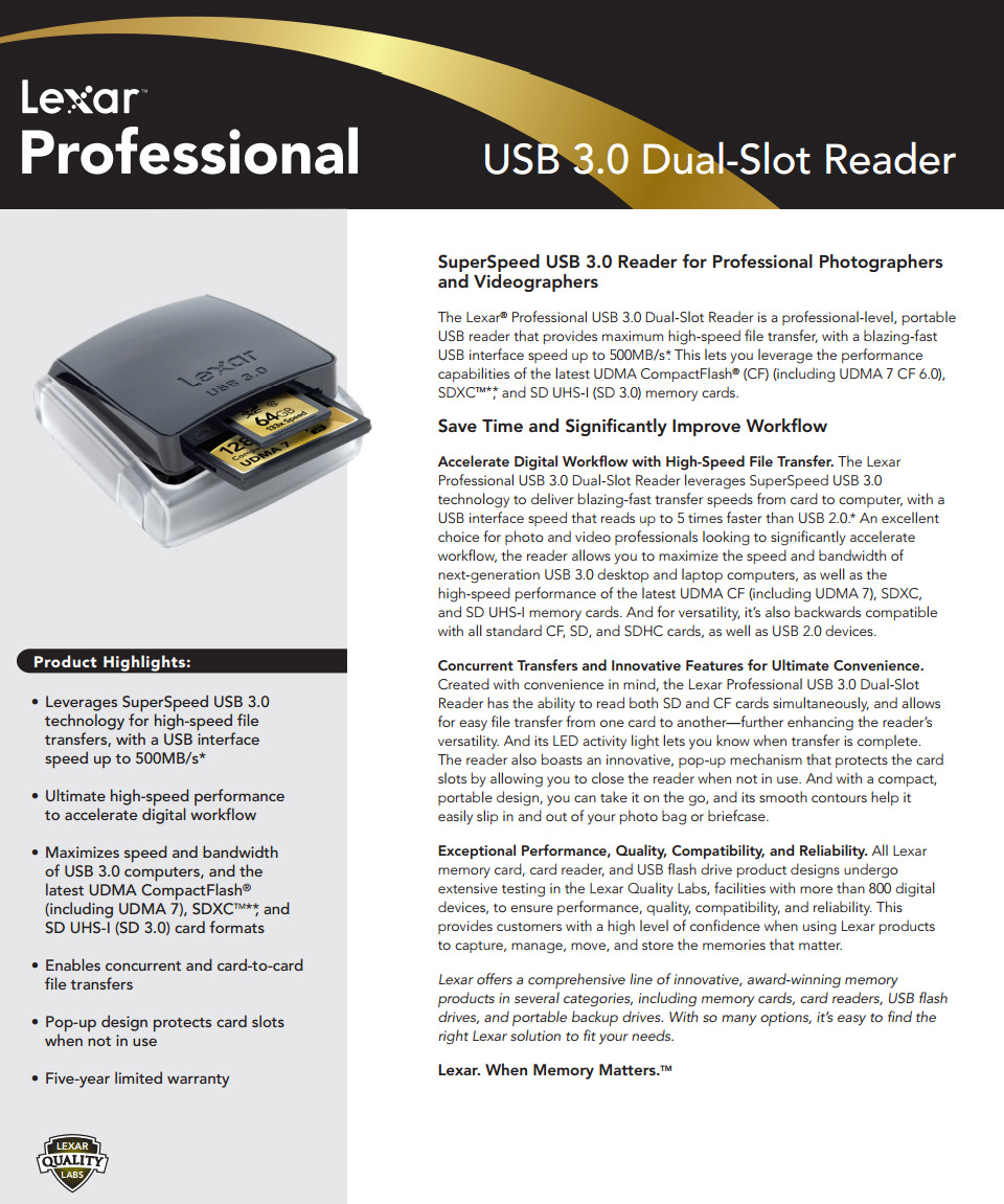 Lexar Professional Usb 3.0 Dual Slot Reader